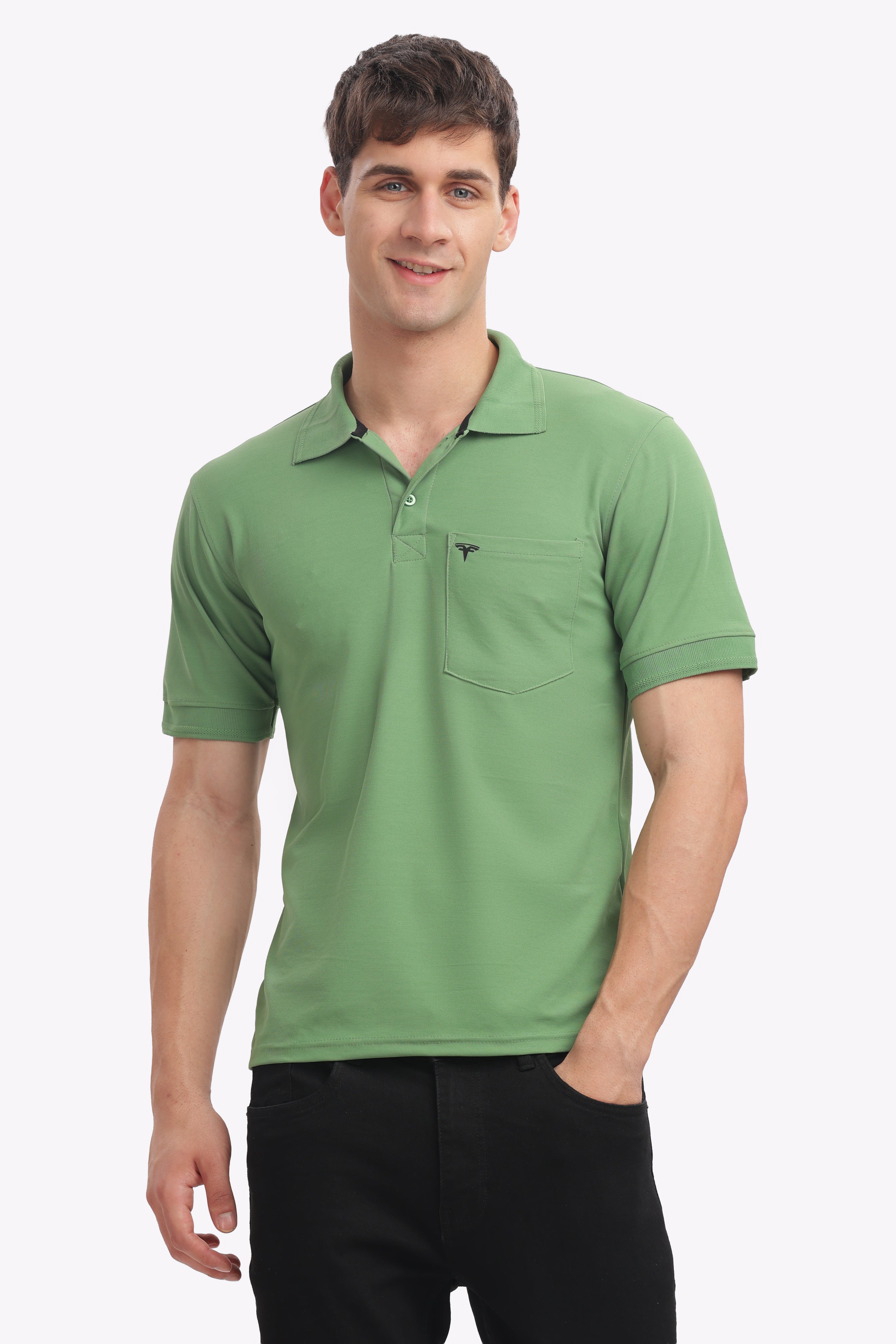 Men's Collar T-Shirt ( Olive Green )