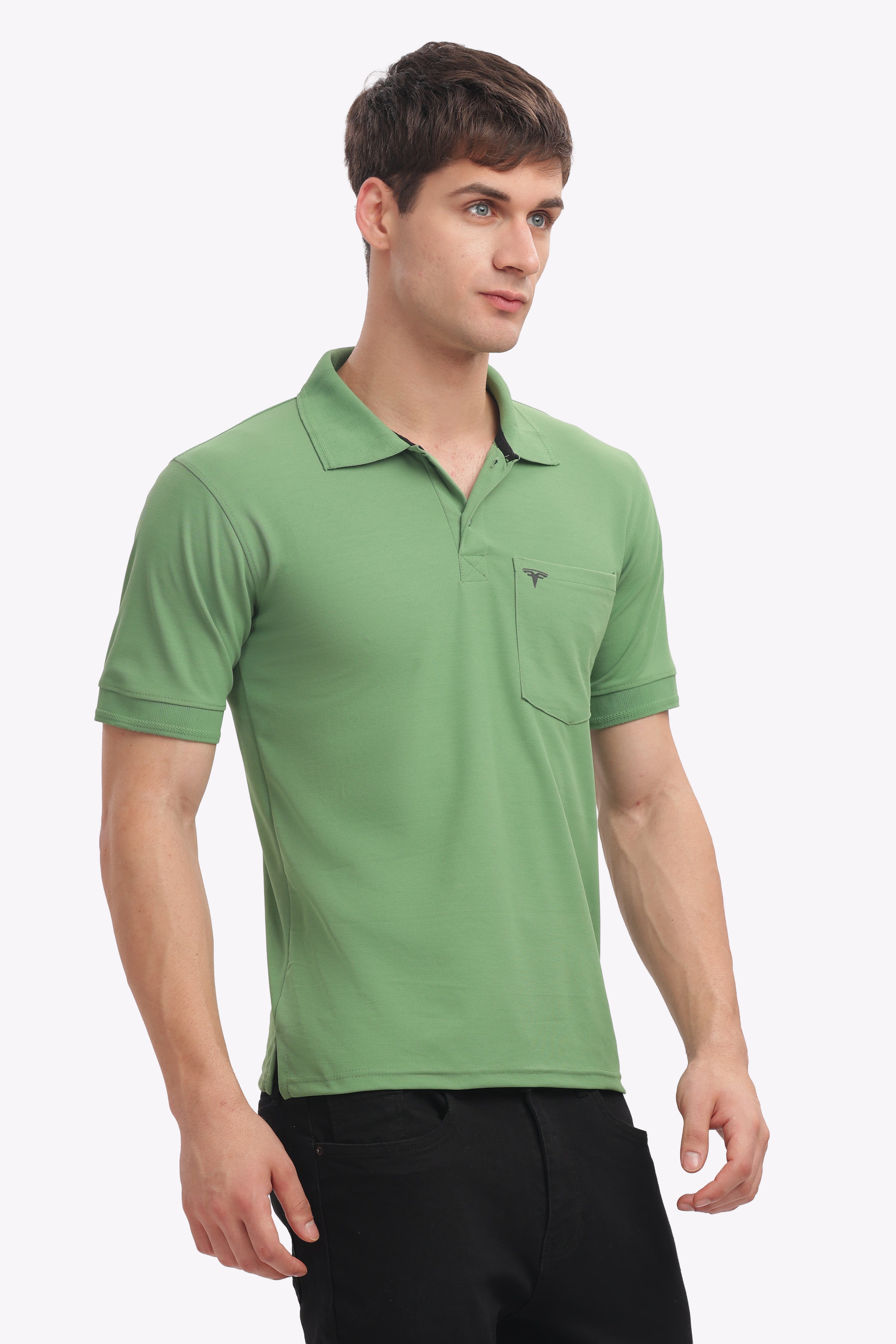 Men's Collar T-Shirt ( Olive Green )