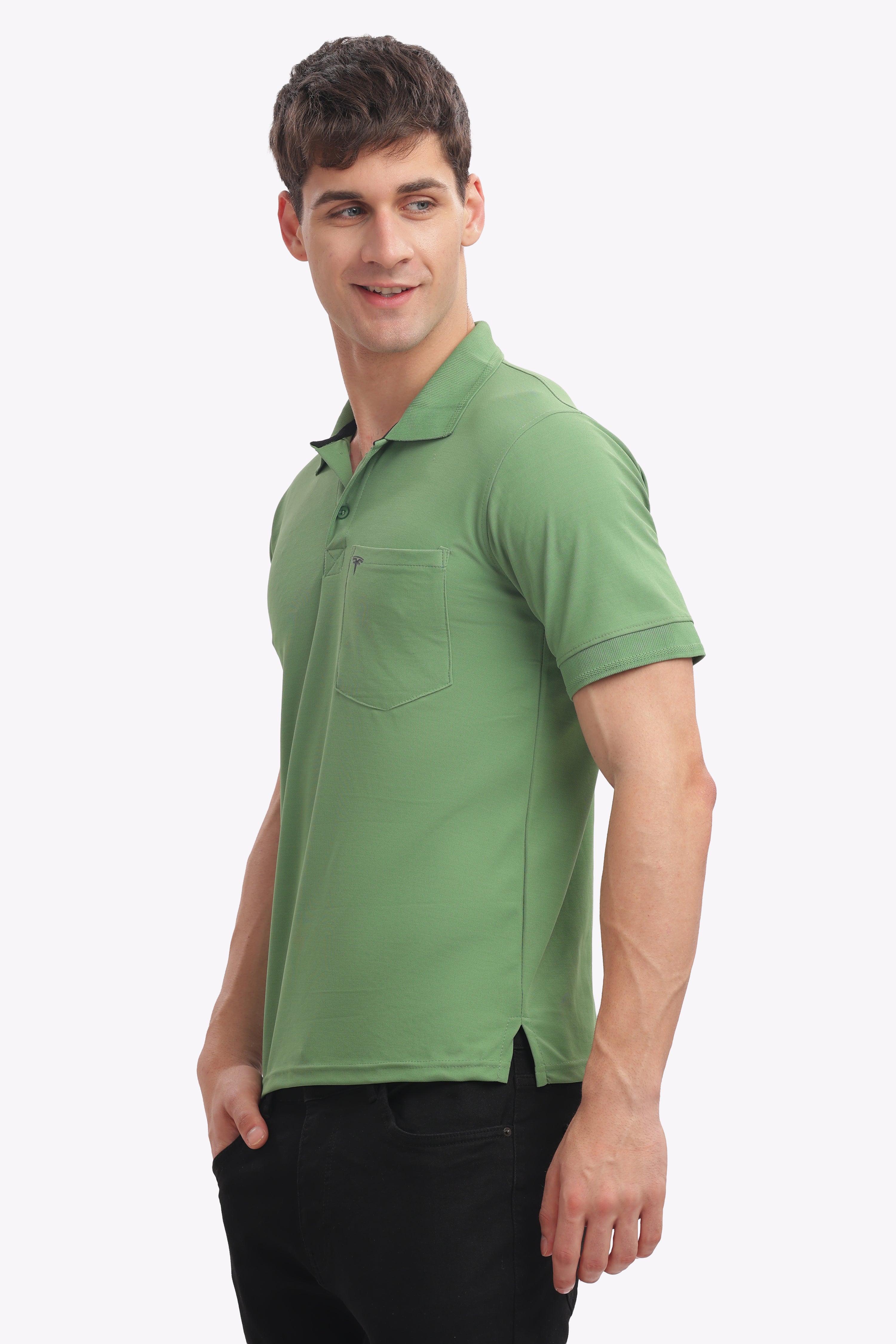 Men's Collar T-Shirt ( Olive Green )