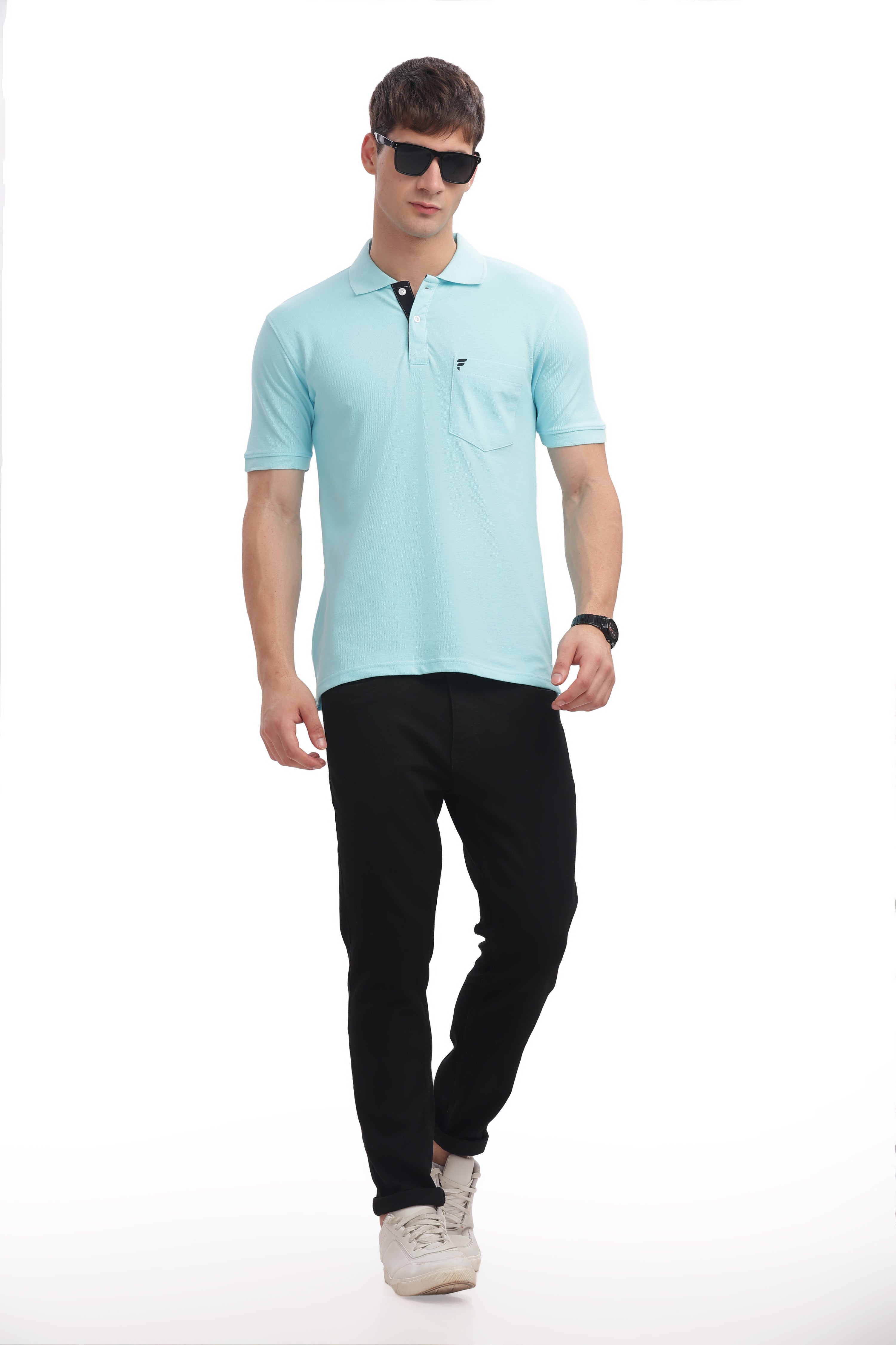 Men’s Sky Blue Cotton Collared T-Shirt | Cool Summer Wear