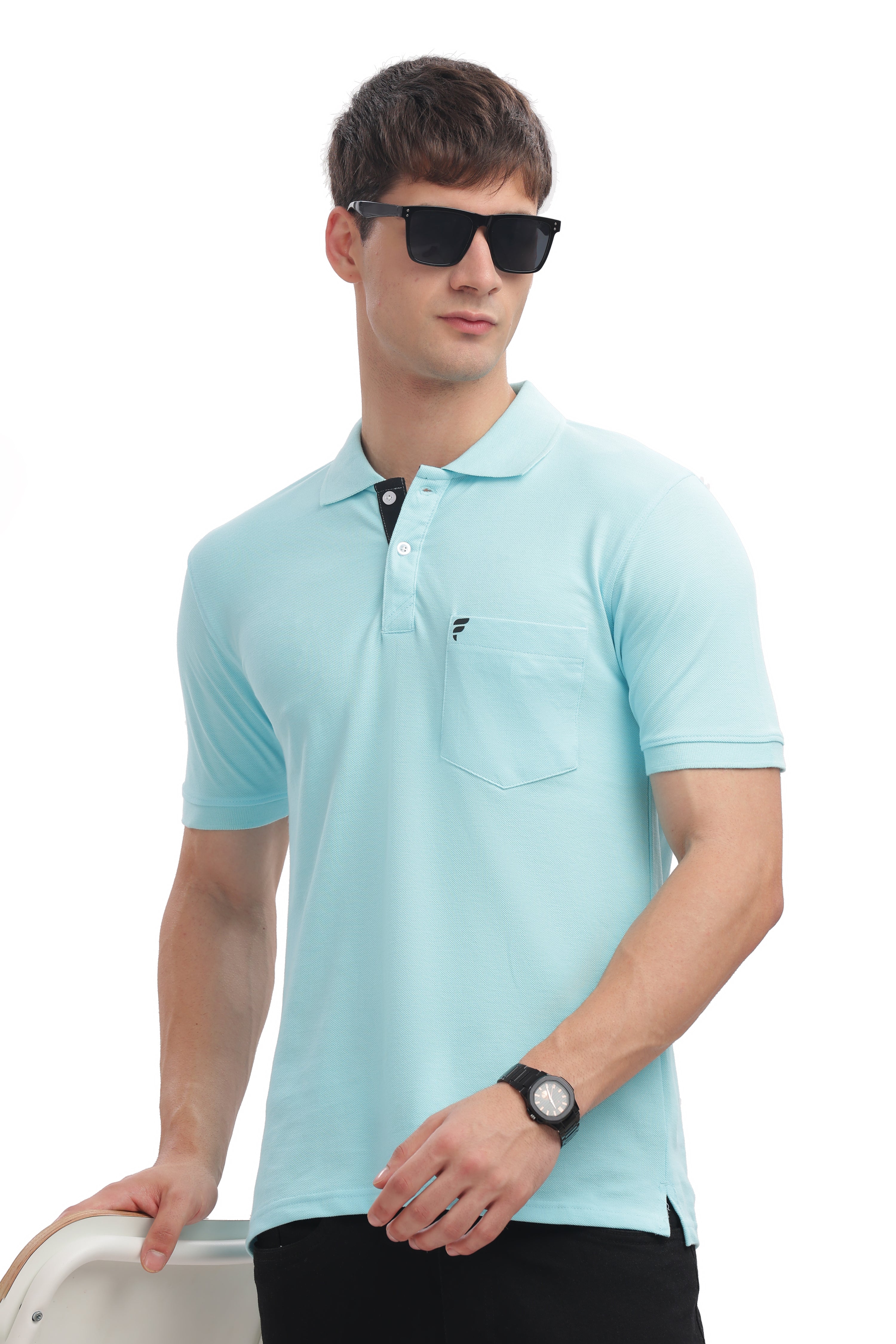 Men’s Sky Blue Cotton Collared T-Shirt | Cool Summer Wear