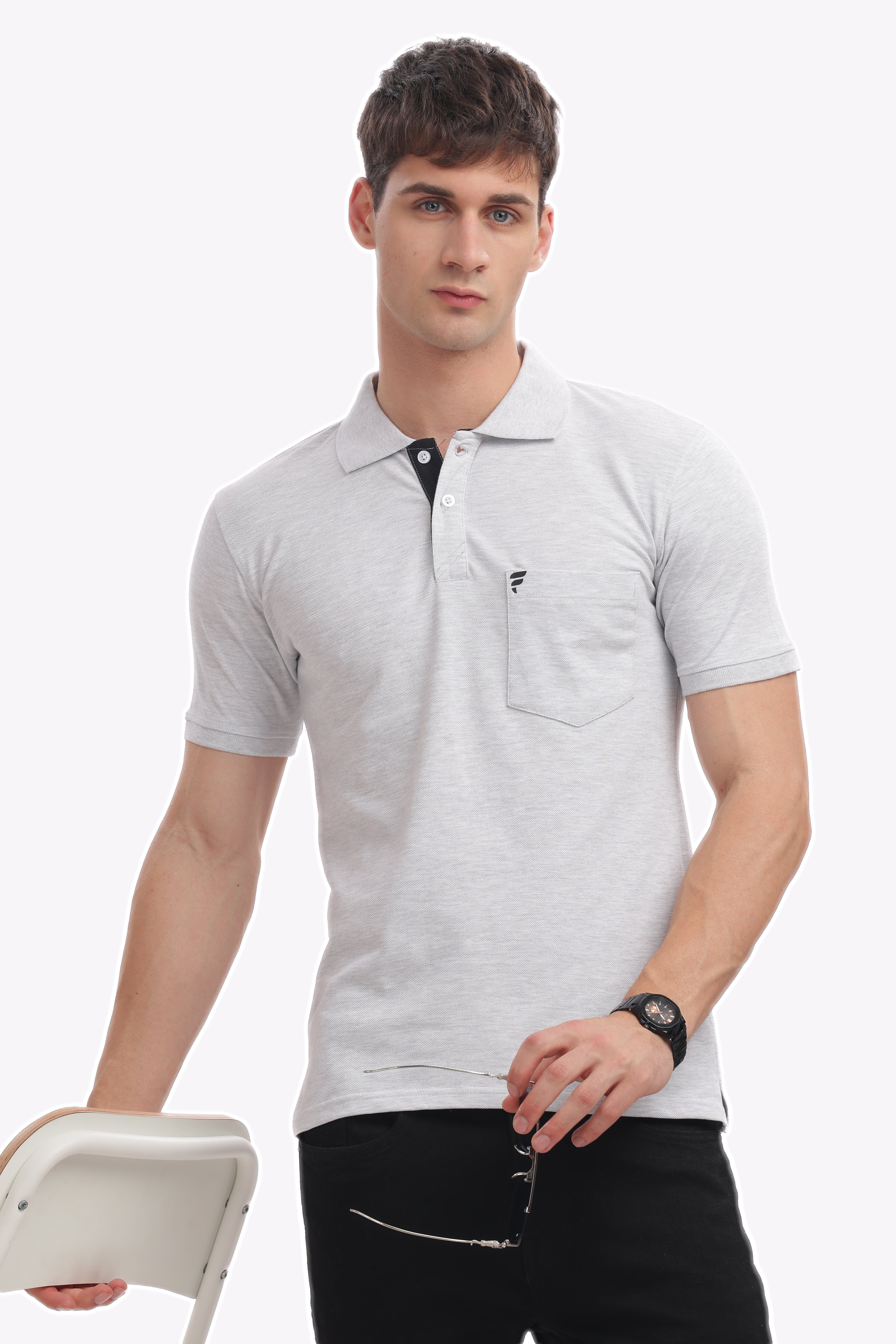 Men’s Ash Grey Cotton Collared Polo | Subtle, Cool & Versatile