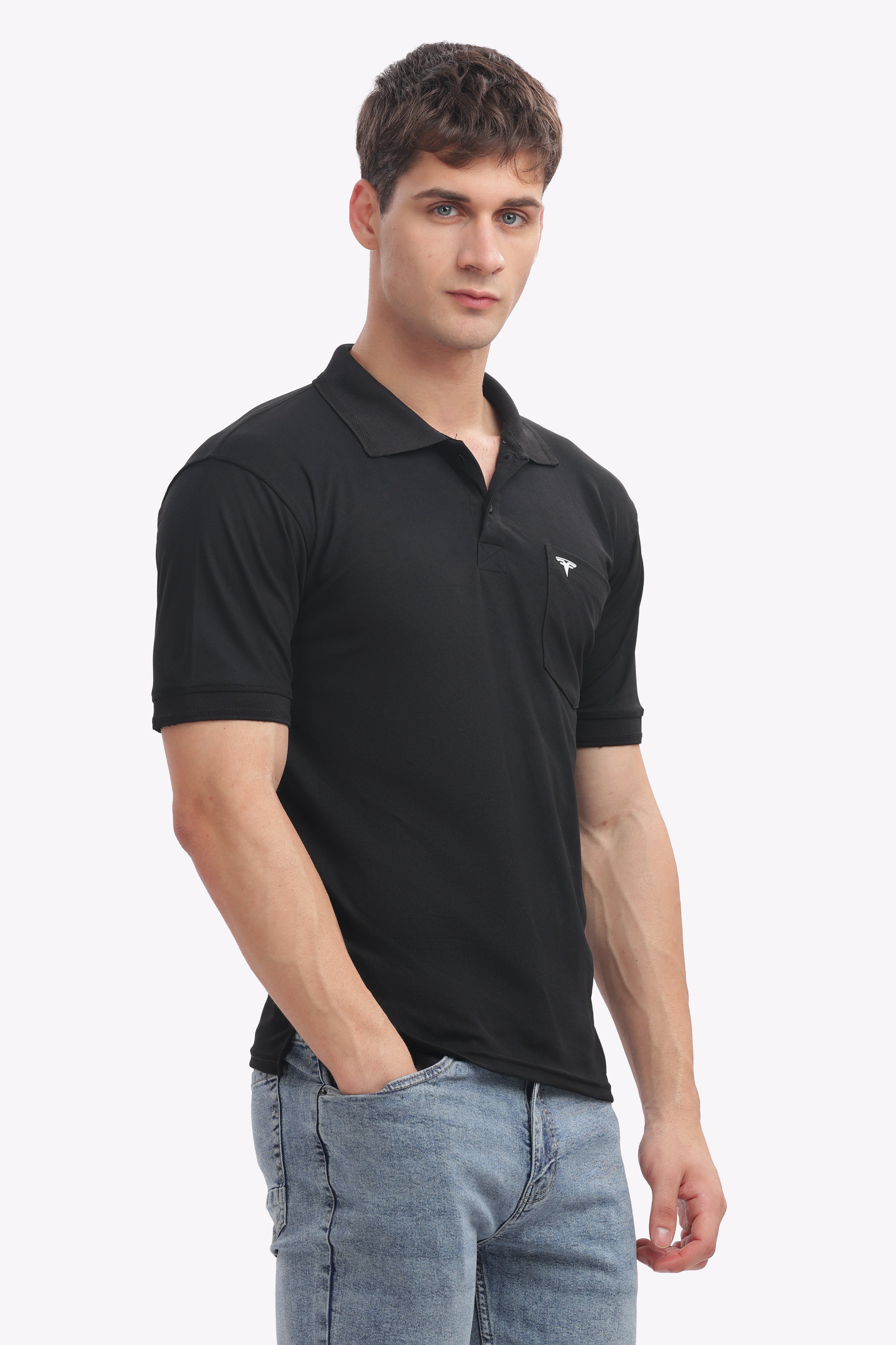 Men's Collar T-Shirt ( Black )