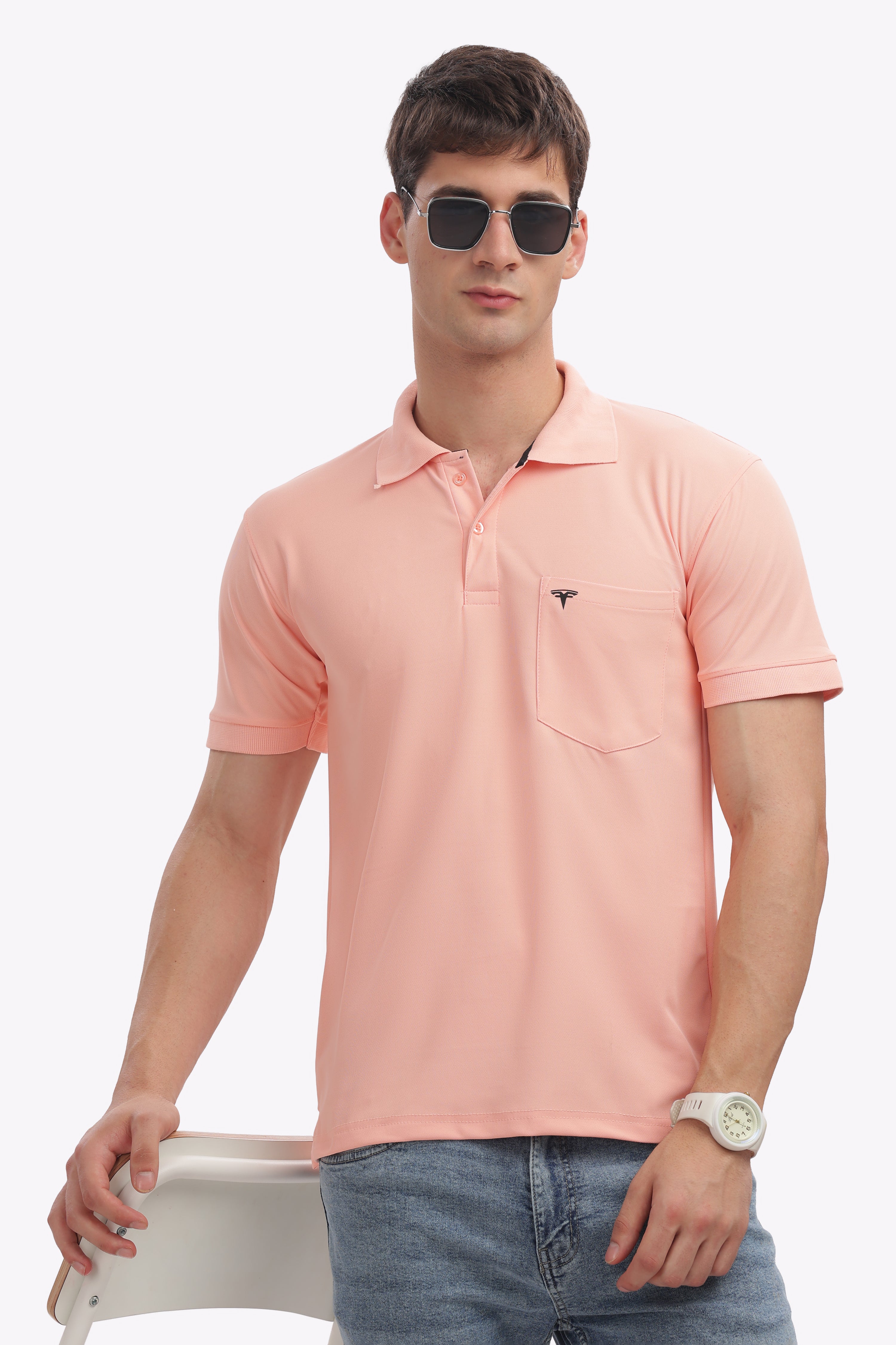 Men's Collar T-Shirt (  Light Pink )
