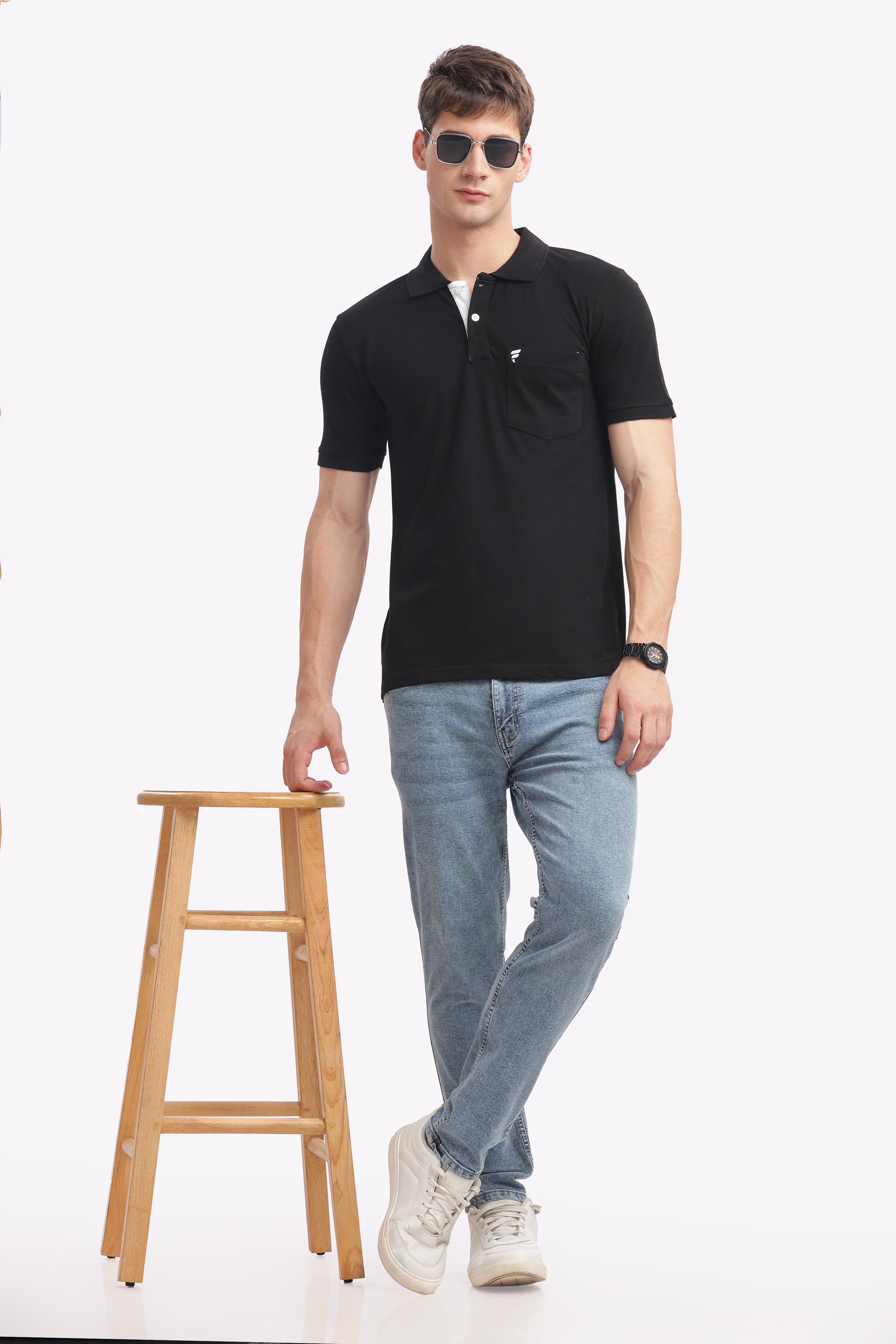 Men’s Black Cotton Collared T-Shirt | Timeless Polo for Every Occasion