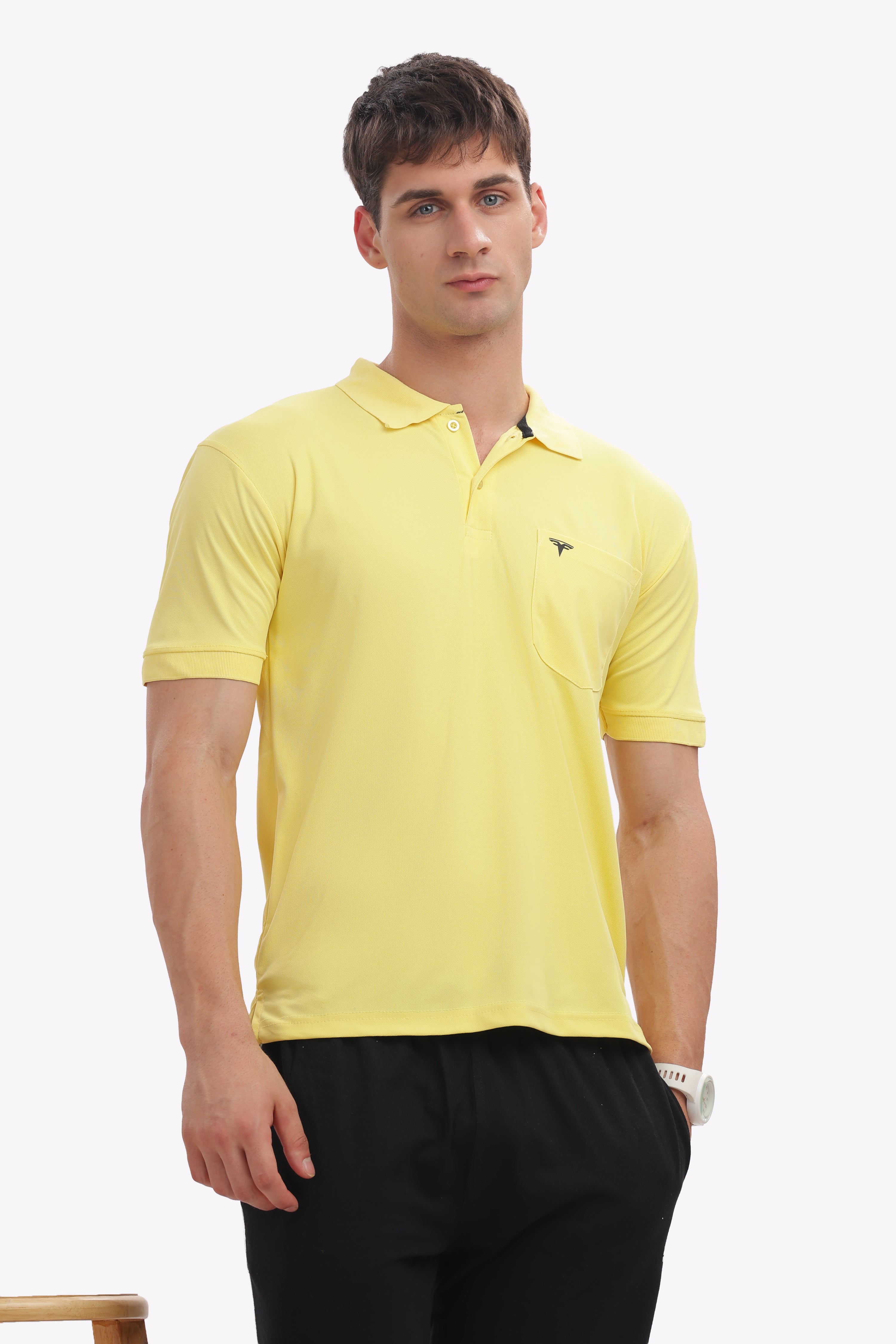 Men's Collar T-Shirt ( Lemon Yellow )
