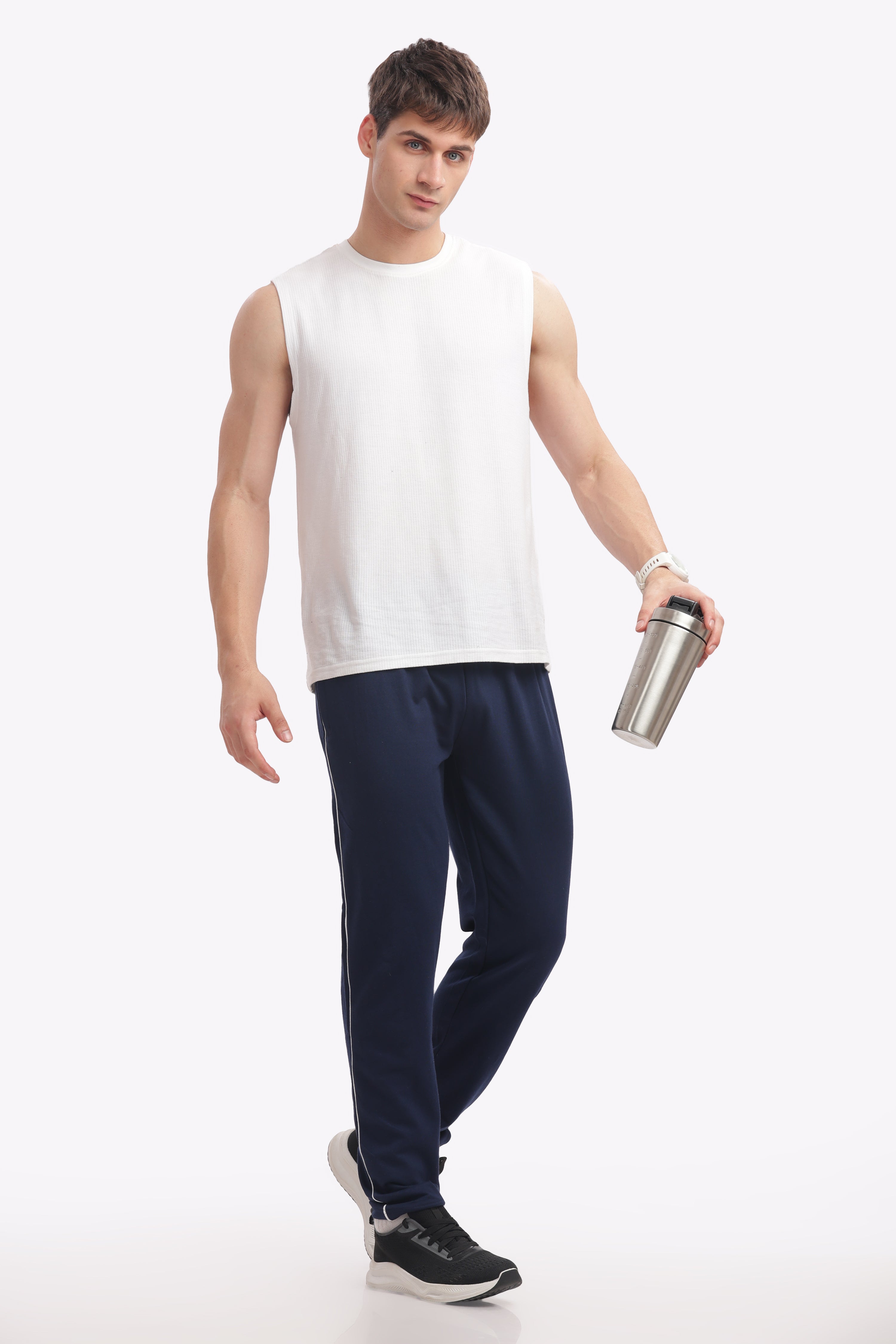 Men’s Cotton Track Pant – Navy Melange | Premium Comfort Joggers for Gym & Lounge