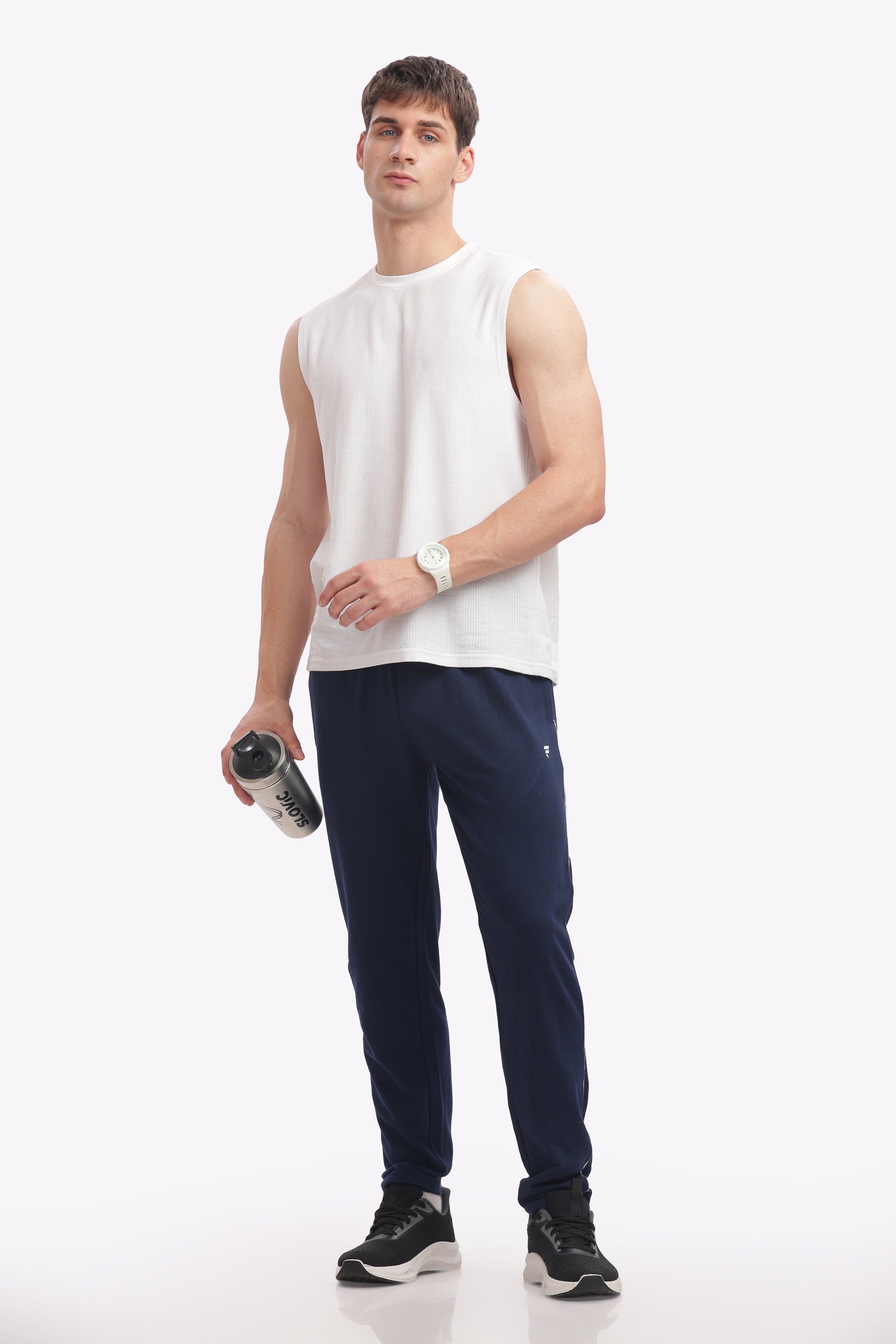 Fitobee Men’s Premium Cotton Track Pants – Pack of 3 (Black, Navy & White Melange) | Oversized