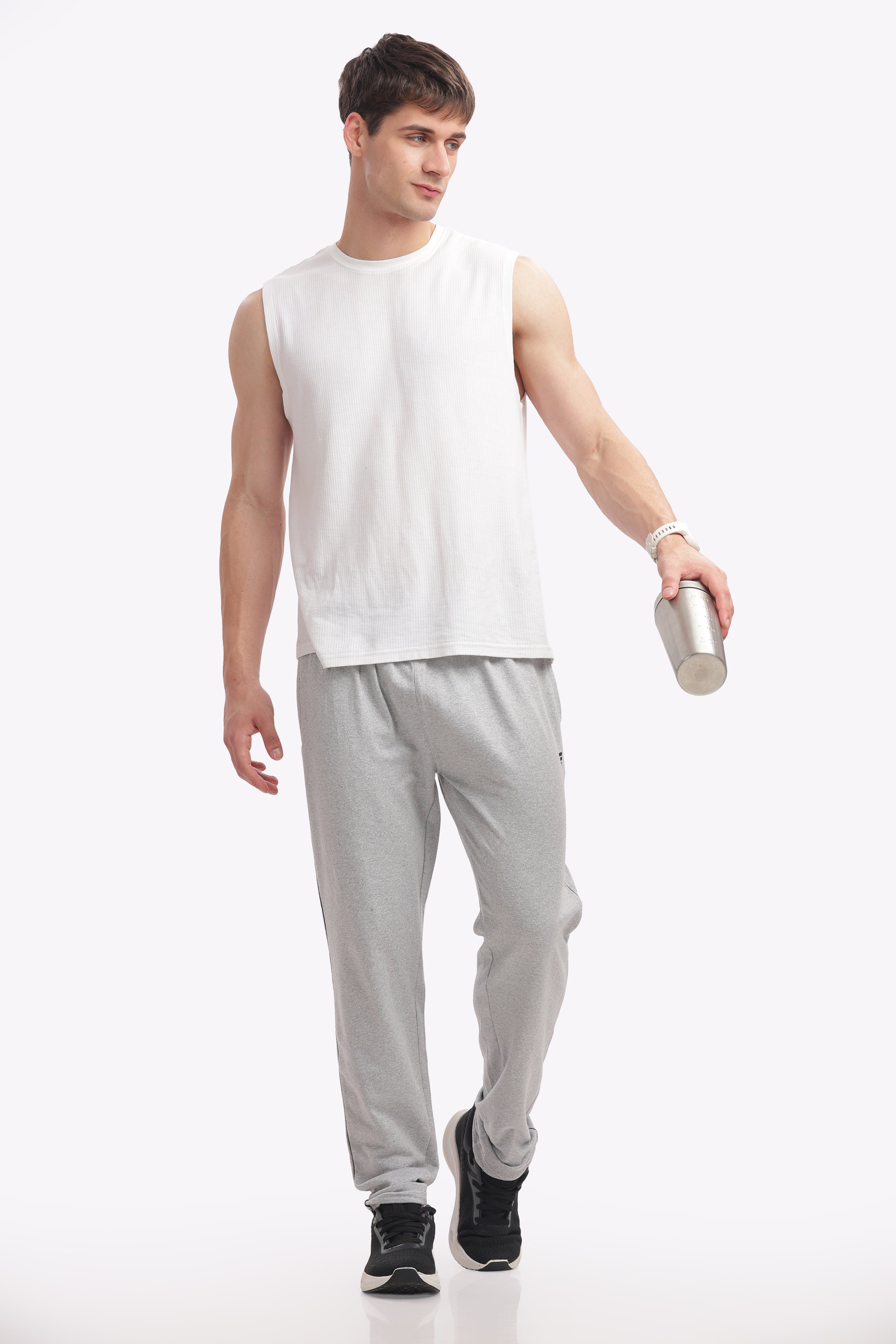 Men’s Plus-Size Cotton Track Pant – White Melange | Soft & Stylish Joggers for Gym, Yoga & Casual Outings