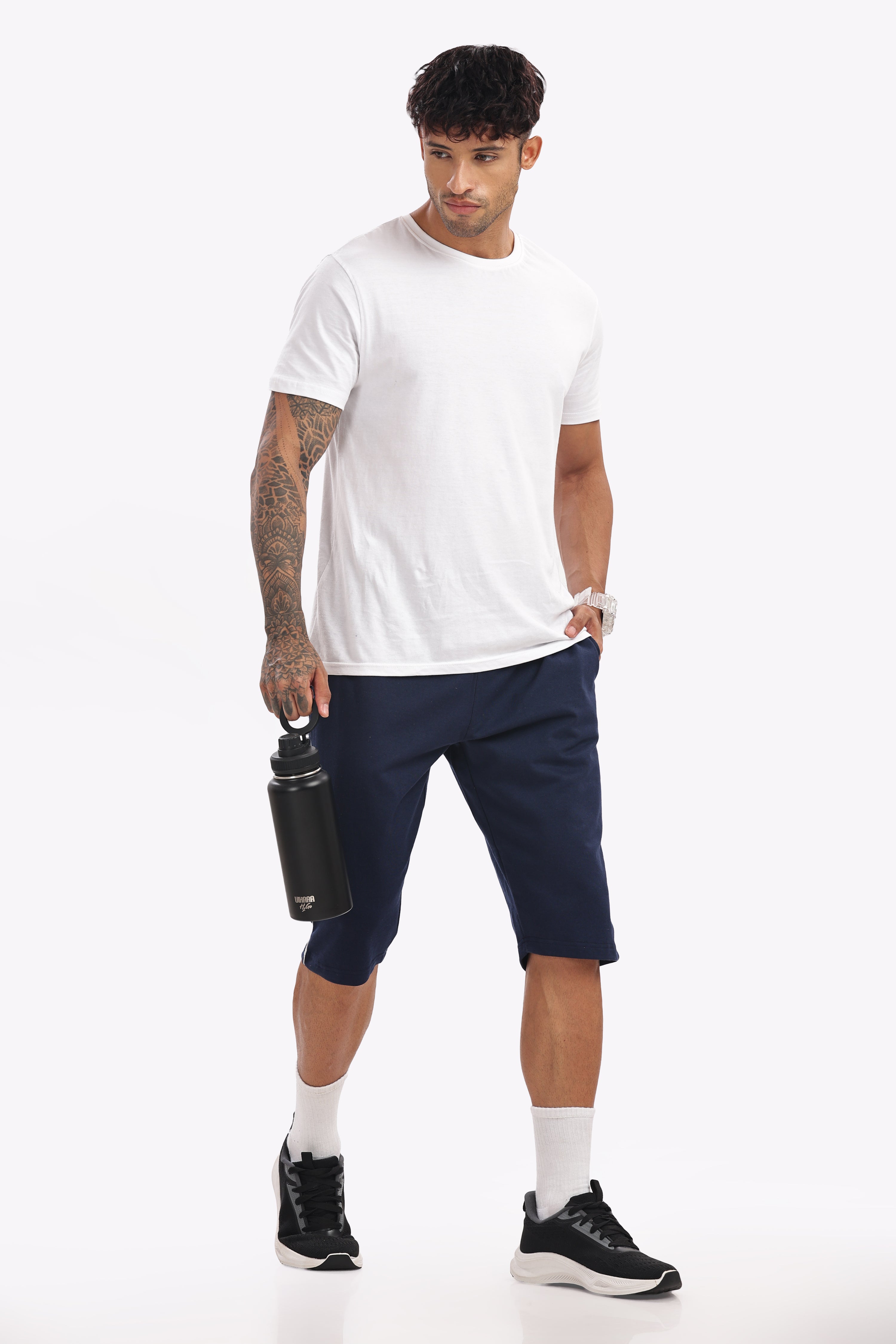Cotton 3/4 Shorts - Navy Blue