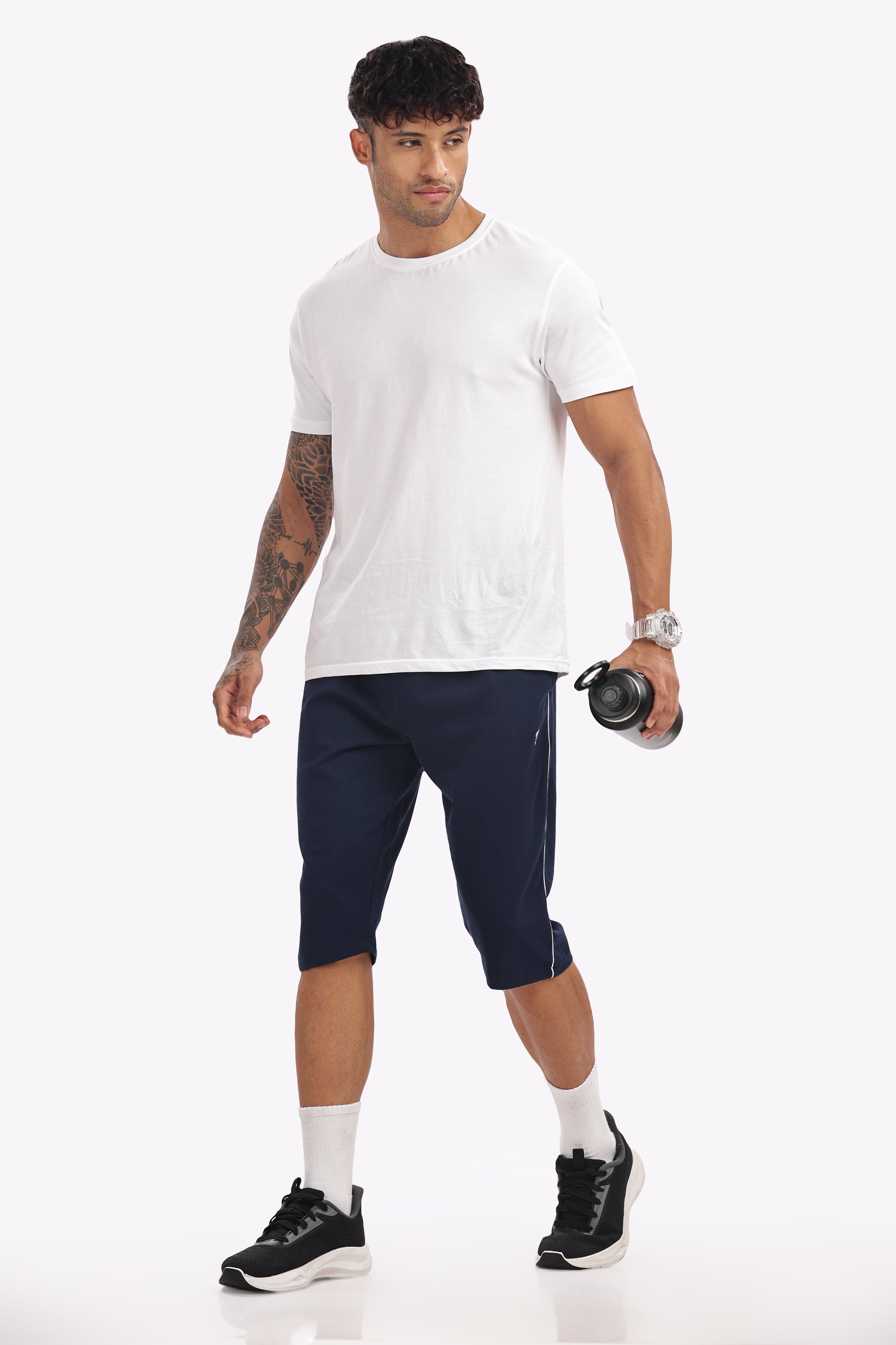 Cotton 3/4 Shorts - Navy Blue