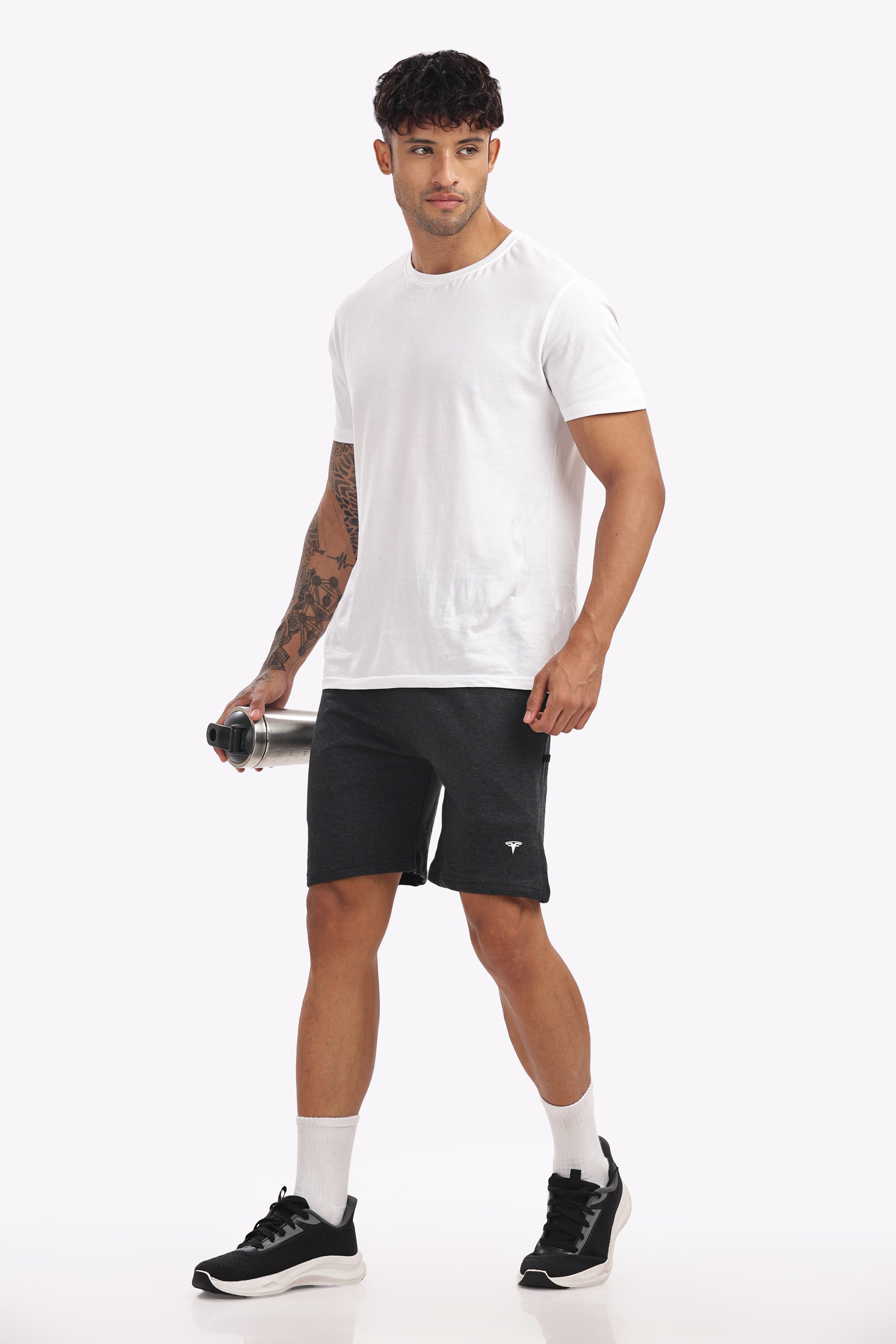 Men’s Premium Black Melange Cotton Shorts – Textured Finish, Cool & Comfortable Fit