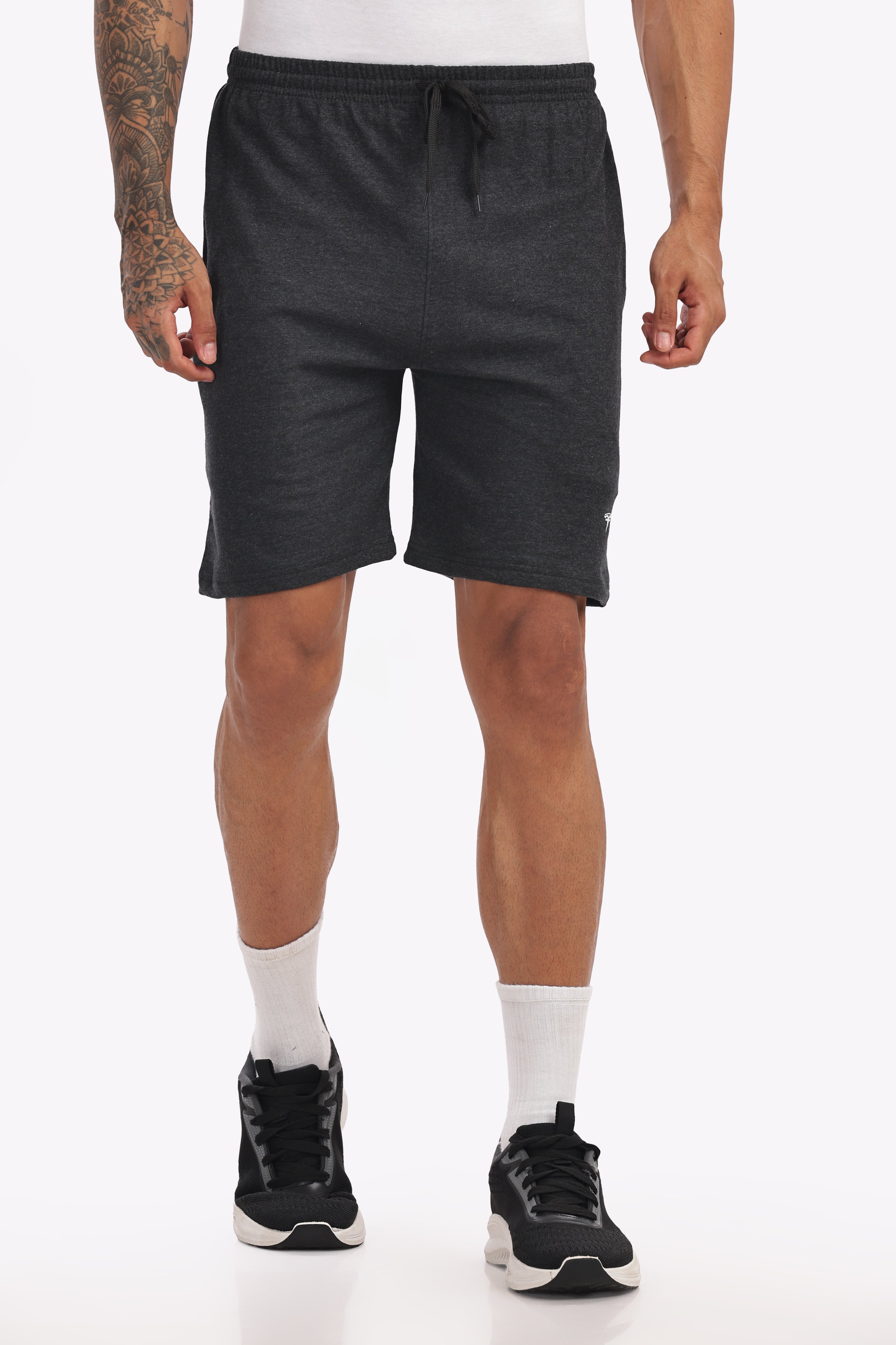 Men’s Premium Black Melange Cotton Shorts – Textured Finish, Cool & Comfortable Fit