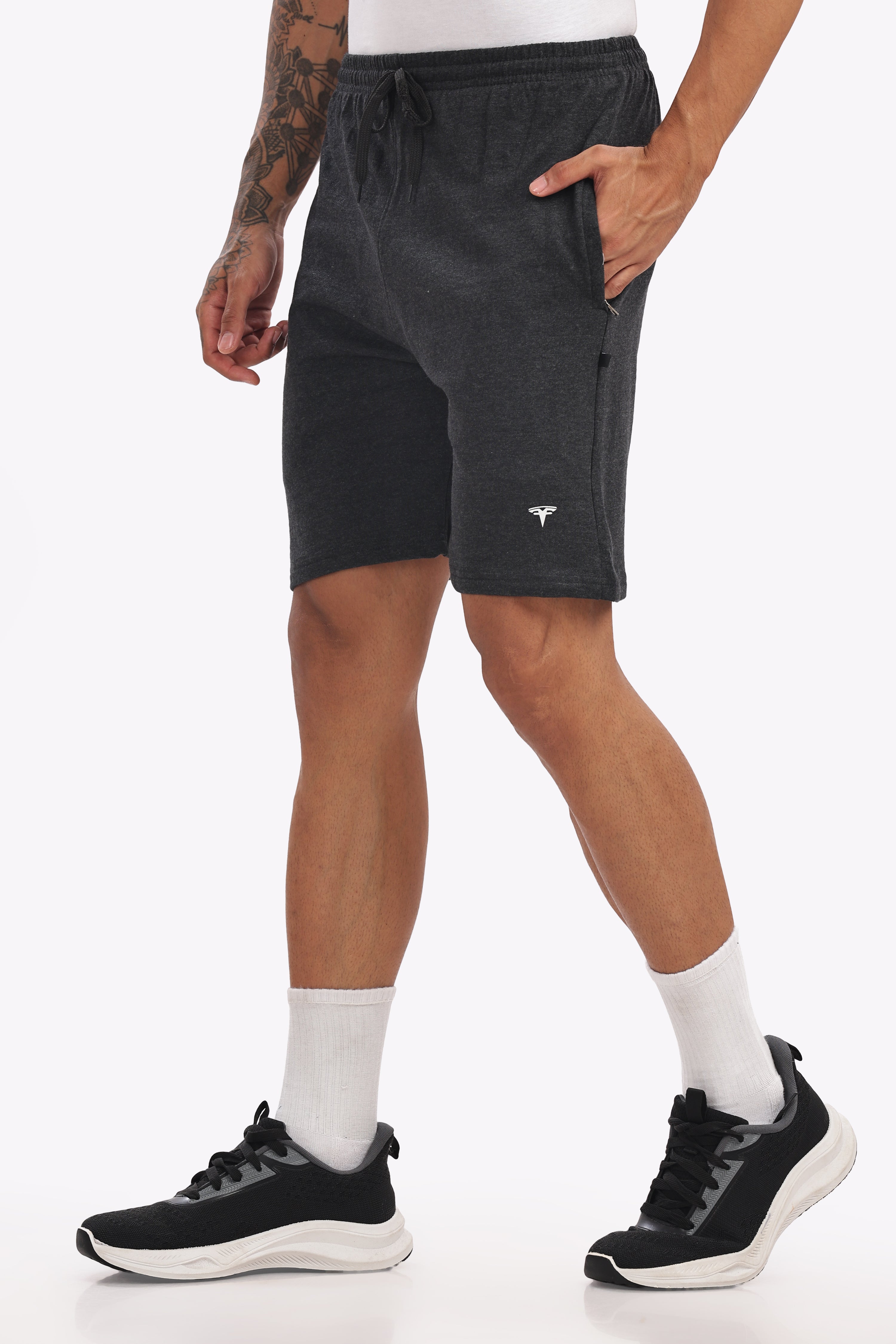 Men’s Premium Black Melange Cotton Shorts – Textured Finish, Cool & Comfortable Fit