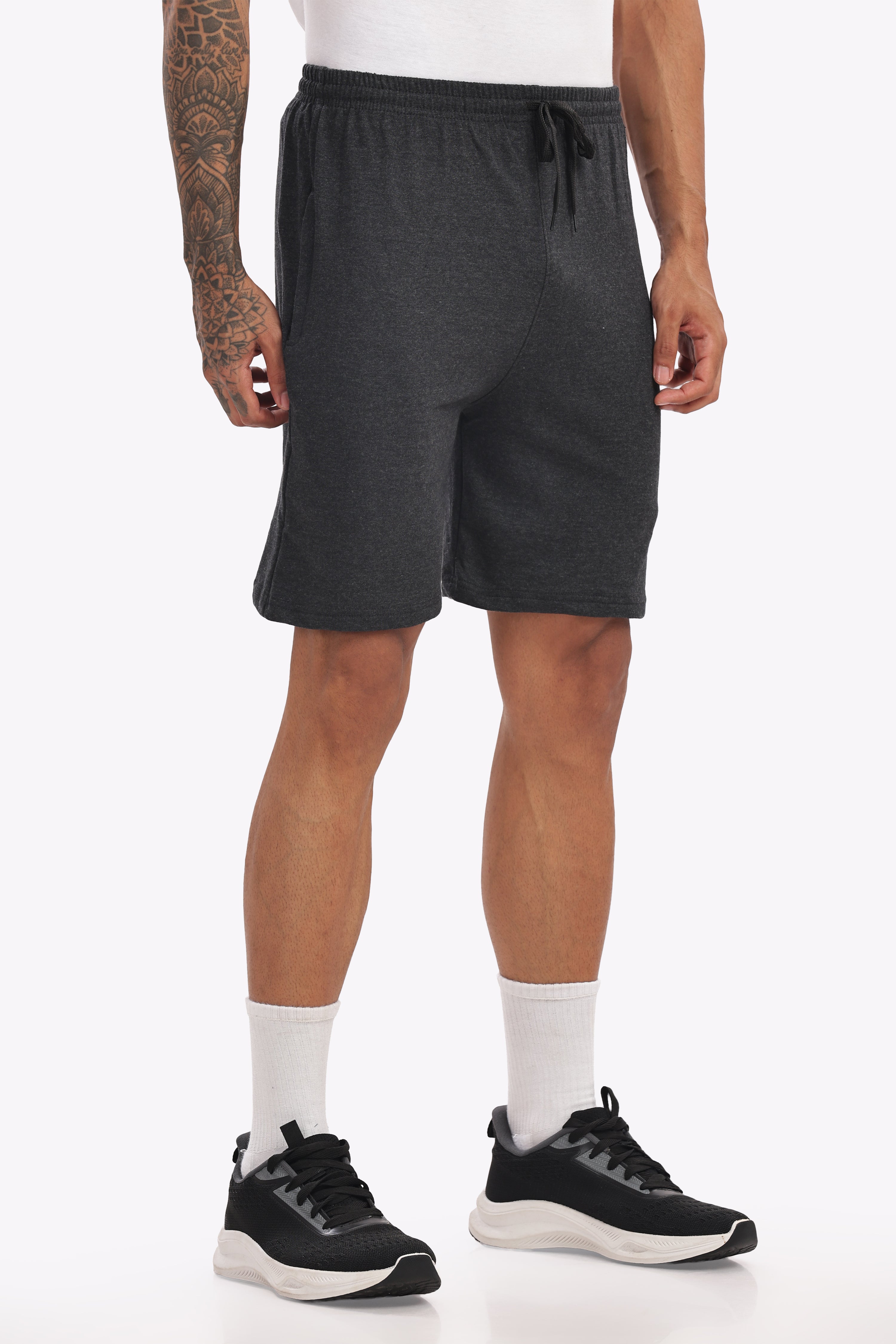 Men’s Black Melange Cotton Shorts – Plus Size (46, 48, 50) | Textured Look, Premium Cotton Comfort