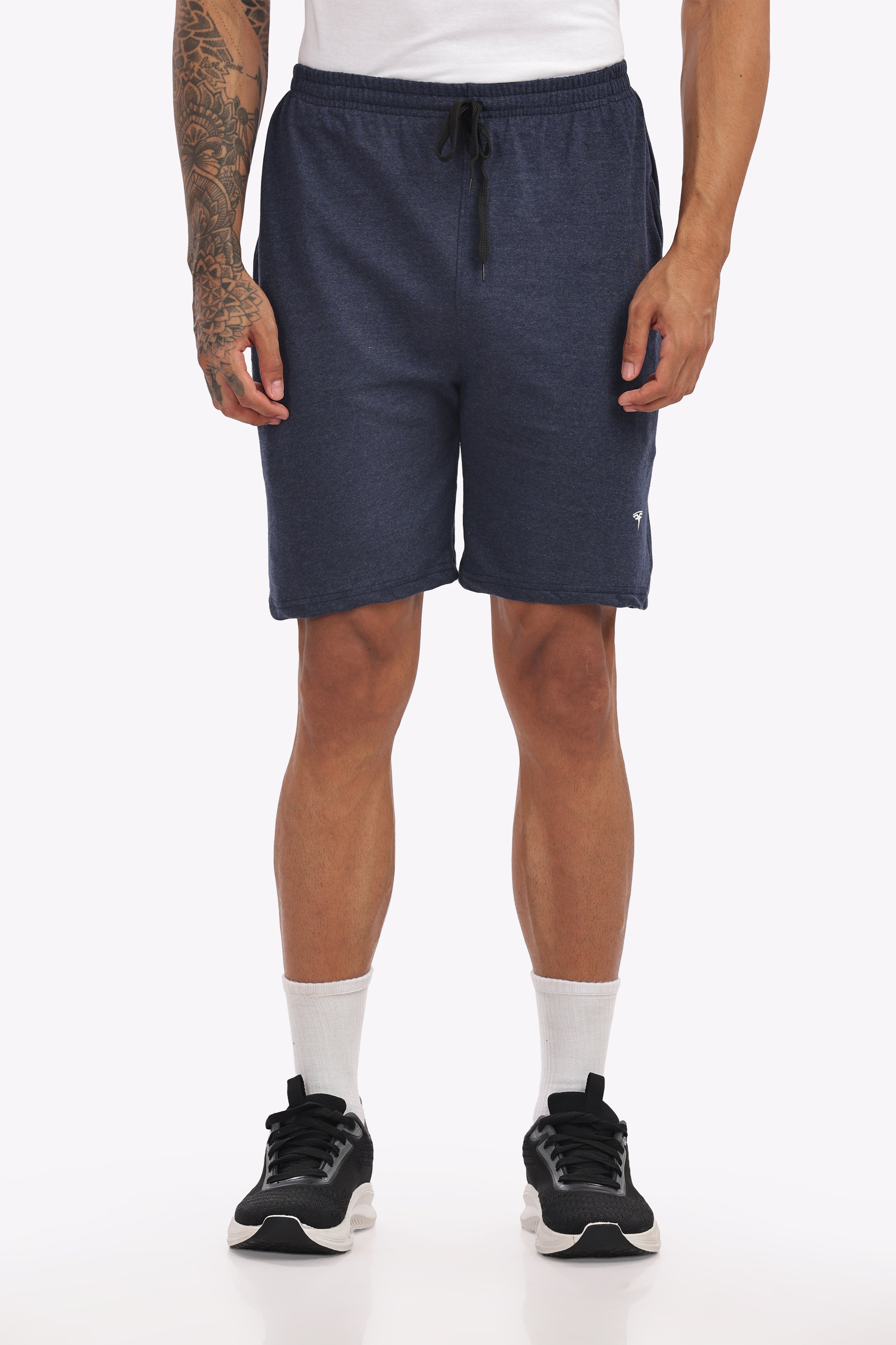 Men’s Navy Melange Cotton Shorts – Plus Size (46, 48, 50) | Textured Premium Cotton for Cool Comfort