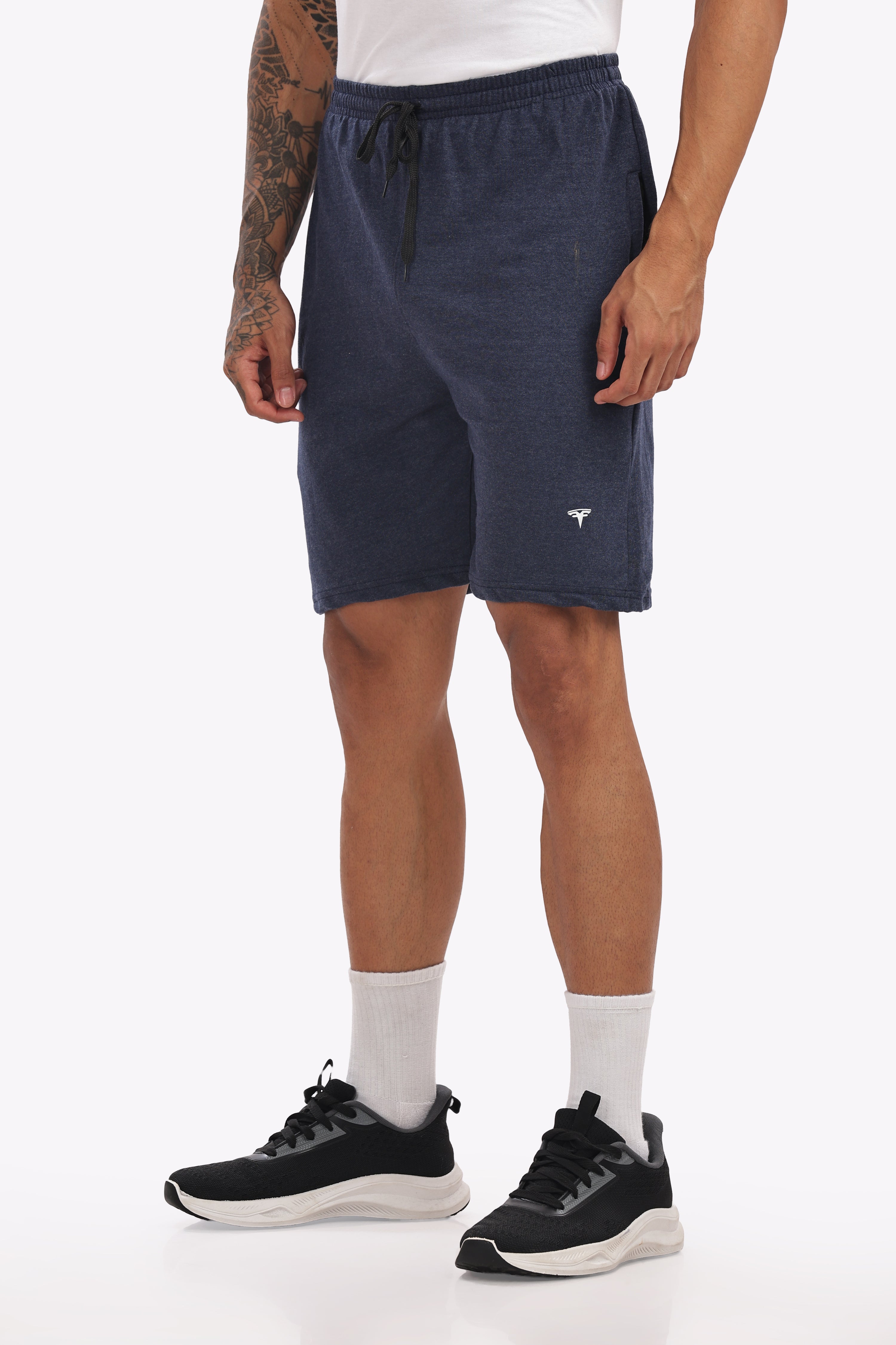 Men’s Premium Navy Melange Cotton Shorts – Textured Fabric, Soft & Lightweight