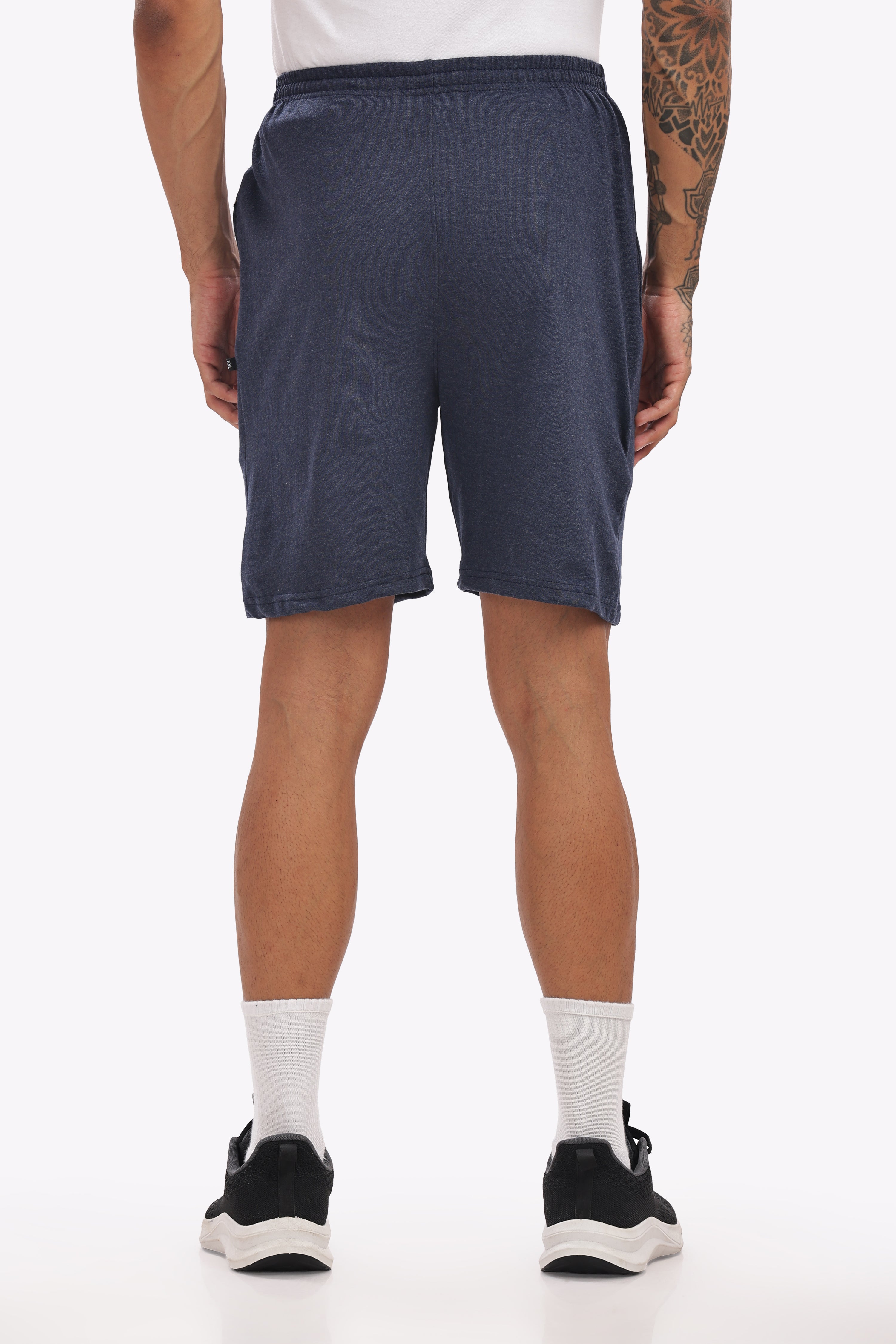 Men’s Premium Navy Melange Cotton Shorts – Textured Fabric, Soft & Lightweight