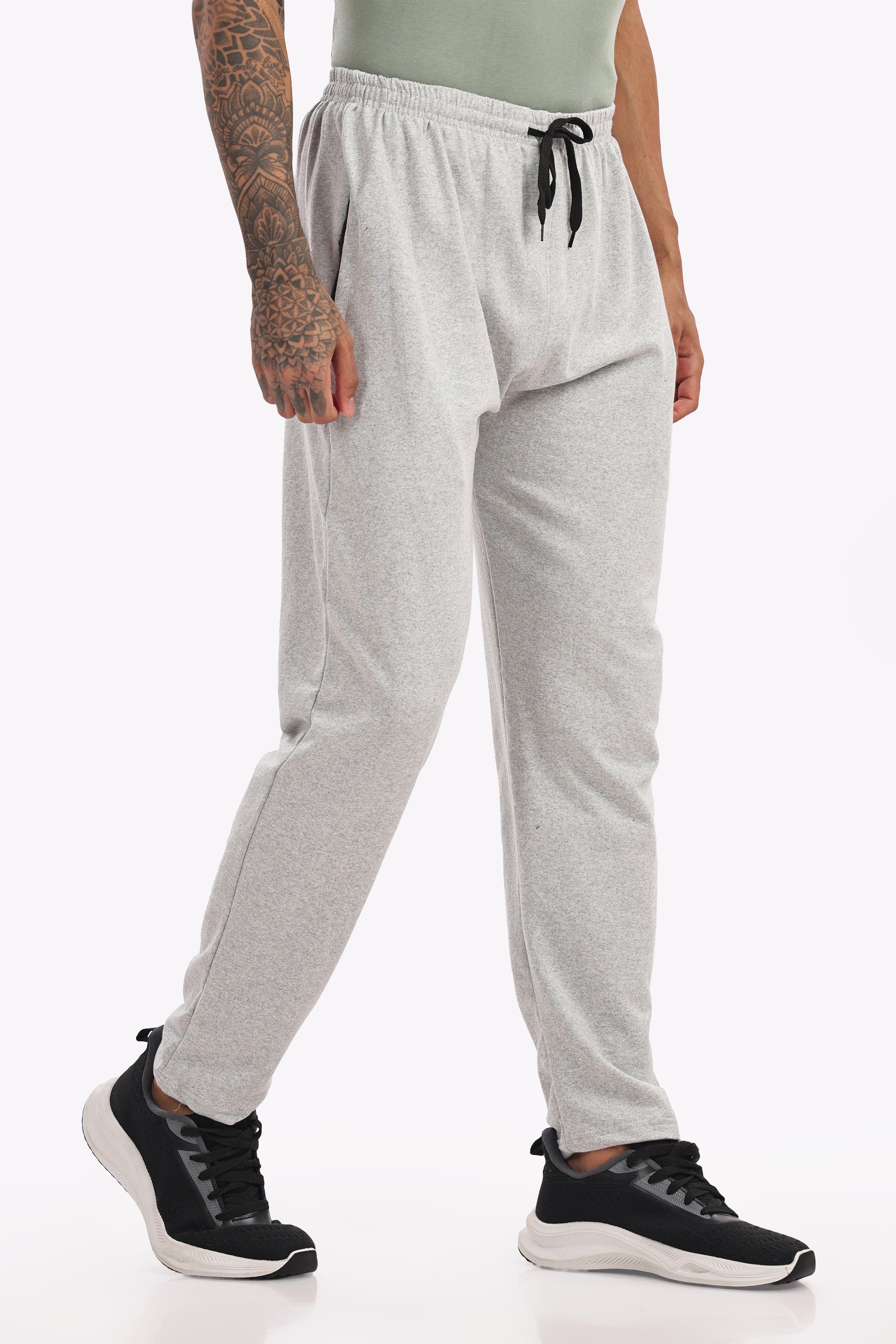 Men’s Cotton Track Pant – White Melange | Stylish Joggers for Gym, Travel & Everyday Use