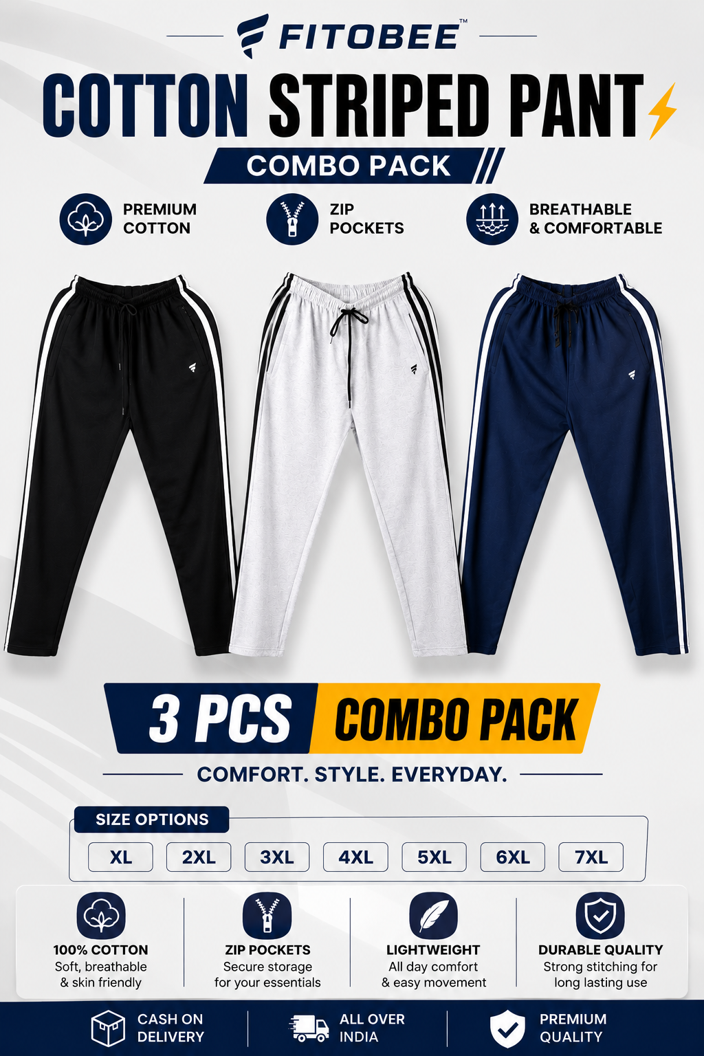 Cotton Stripes Pant Combo - 3 pcs