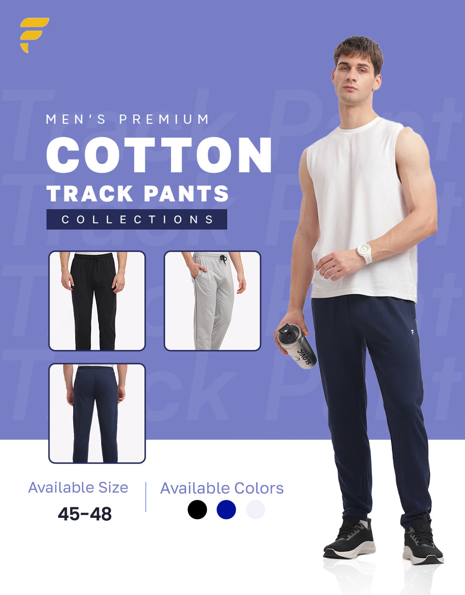 Fitobee Men’s Premium Cotton Track Pants – Black | Plus Size