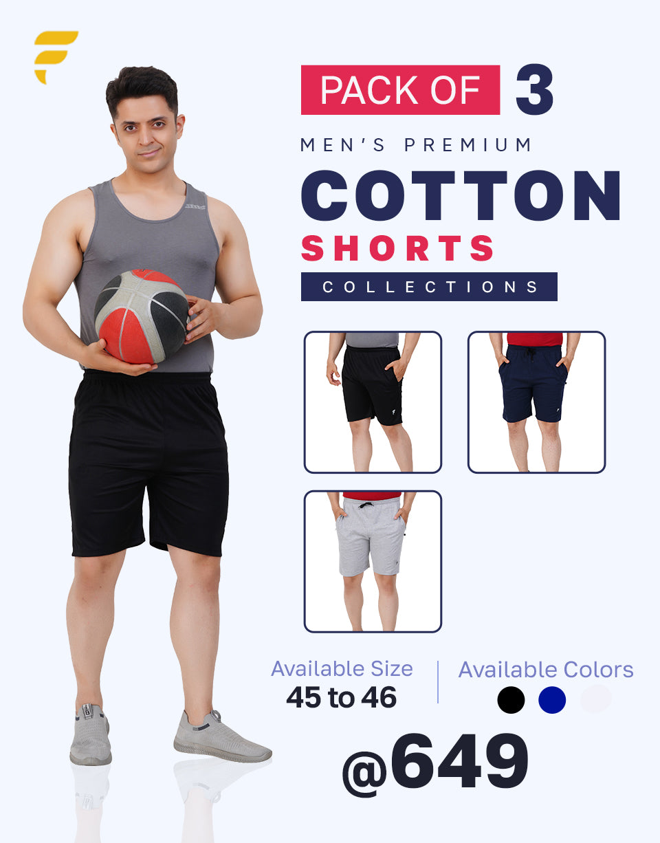 Men’s Cotton Shorts – Plus Size Pack of 3 (45–48)