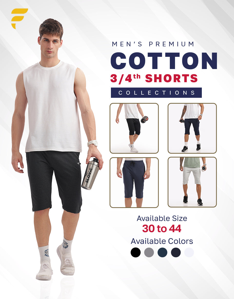 Men’s Cotton 3/4th Shorts – Navy Melange | Everyday Active Shorts