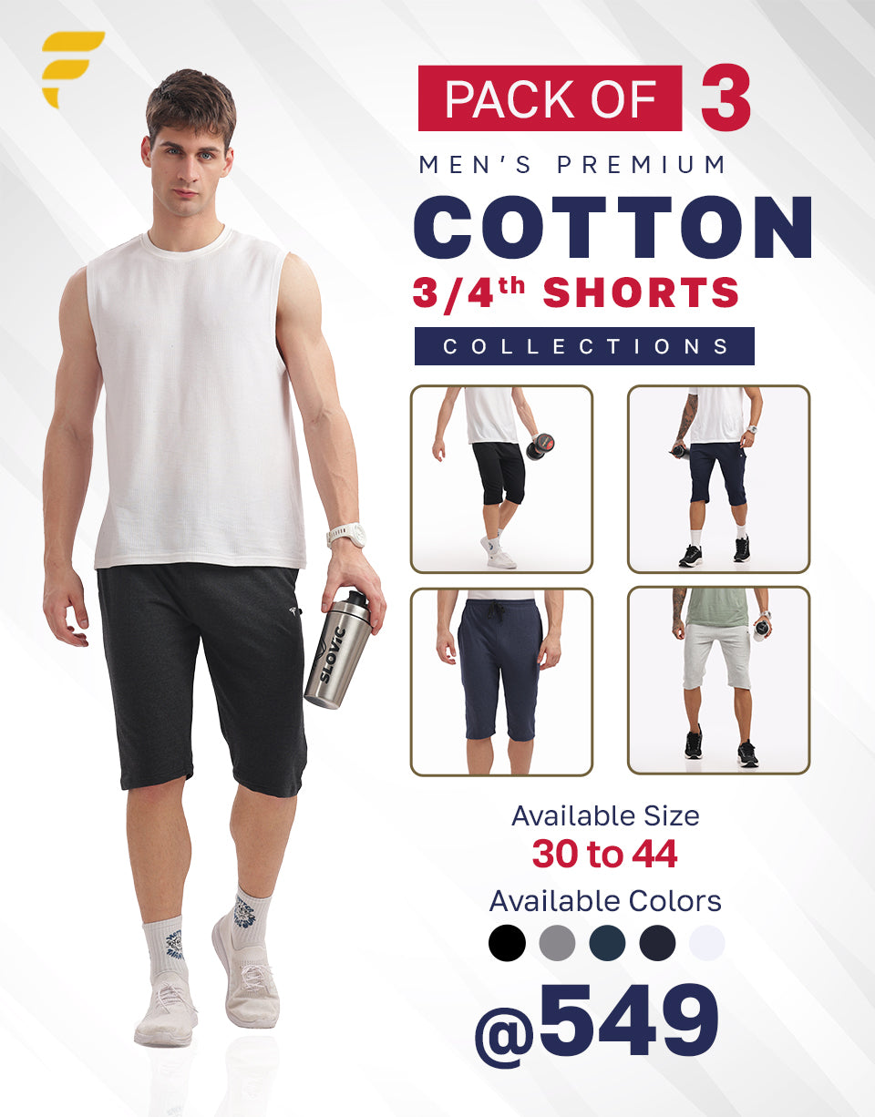 Cotton 3/4th Shorts - Combo Pack - 3 pcs