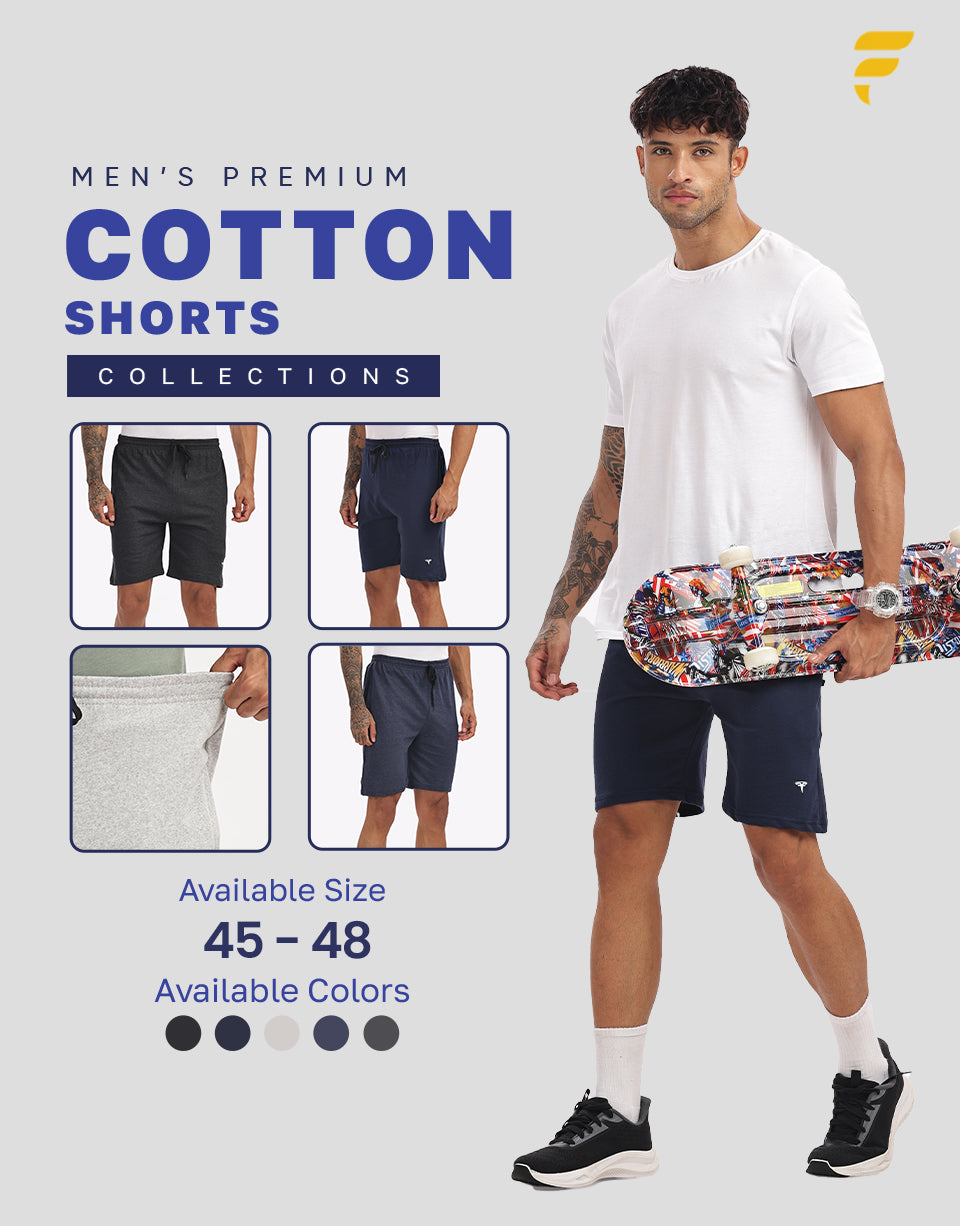 Men’s Black Melange Cotton Shorts – Plus Size (46, 48, 50) | Textured Look, Premium Cotton Comfort