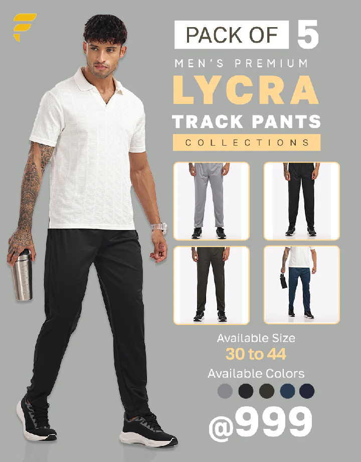 Men’s Pack of 5 Lycra Track Pants – Multi-Color Combo | Premium Comfort